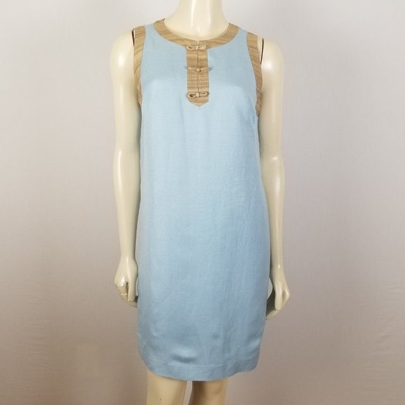 Vintage Geary Roark sleeveless blue and brown‎ shift dress size S - Picture 8 of 8